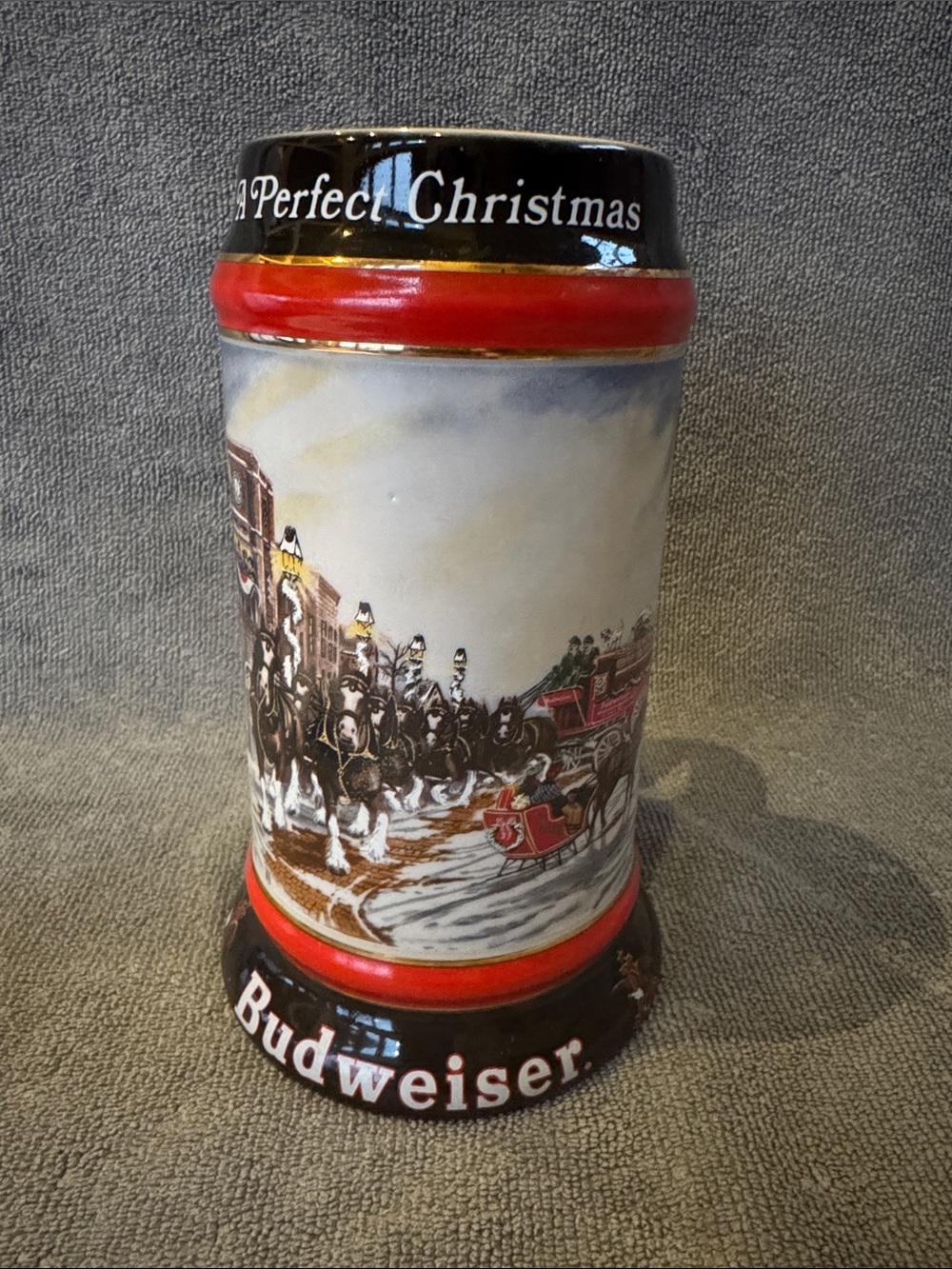 1992 Double Walled Insulated Budweiser “A Perfect Christmas” Clydesdale Stein